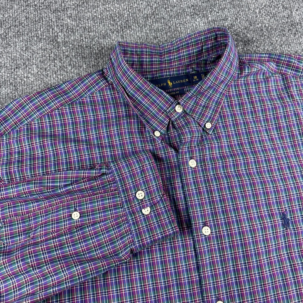Polo Ralph Lauren Shirt Mens 18 Plaid Button Down‎ Long Sleeve Dress Classic Fit